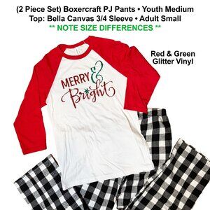 Christmas (2pc Set) Boxercraft Flannel PJ Pants / Bella Canvas Top Youth Large